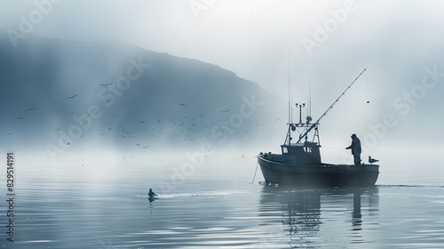 Unknown fishermen on a vessel fishing in the waters of a Scandinavian nation.