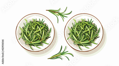 Dry tarragon in bowls isolated on white top view 