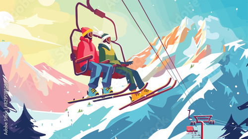 People using chairlift at mountain ski resort Winter