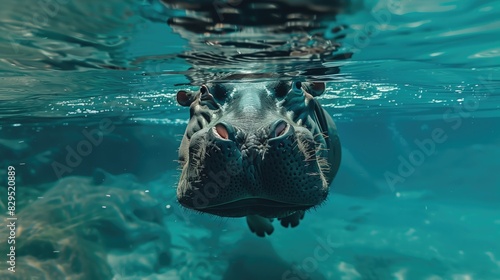 hippo swimming in the water