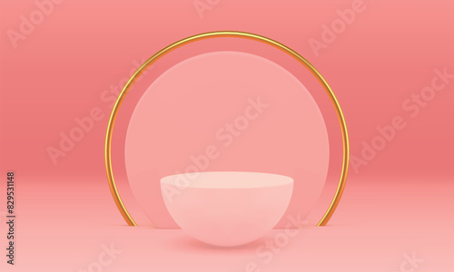 Pink luxury 3d podium pedestal elegant mock up for beauty cosmetic product show realistic vector