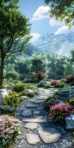 Stone path in a beautiful garden