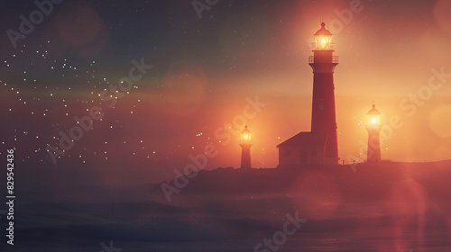 a lighthouse with lights at night