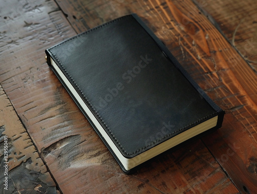 Elegant black leather journal with empty pages awaiting the written word, a classic writing tool.