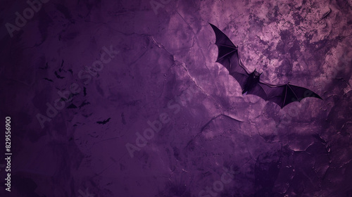 Solitary Bat on Dark Purple Background with Copyspace for Halloween
