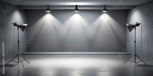 Empty gray background studio with spotlight for showcasing design