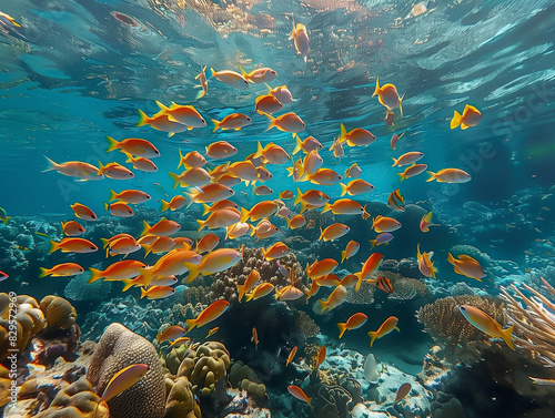 Underwater view of a school of fish in the Red Sea 