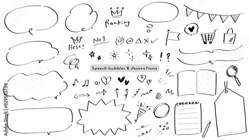 A simple and stylish hand-drawn illustration with marker pen speech bubbles and decorations. / マーカーペンの吹き出しと装飾あしらい、シンプルでおしゃれな手描きのイラスト