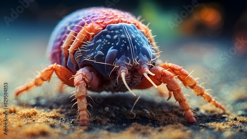 Close-up of a colorful dust mite