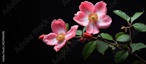 The wild rose flower also known as the dog rose blossom or sweet briar is also referred to as eglantine suitable for a copy space image