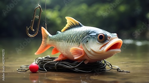 Rubber fish with fishing hook as fishing bait