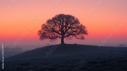 A lone tree on a hill, its silhouette against the twilight sky.