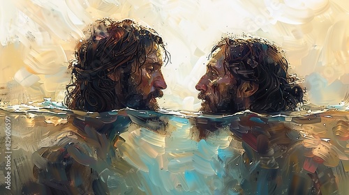 A depiction of Jesus Christ being baptized by John the Baptist.