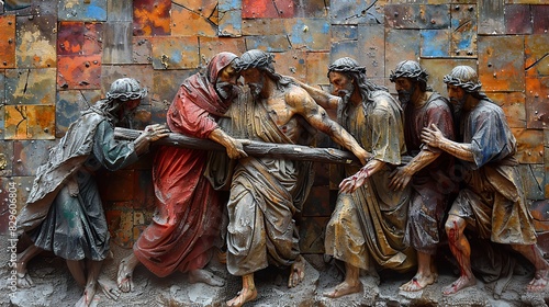 A depiction of Jesus Christ being taken down from the cross.