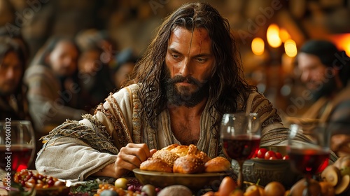 A depiction of Jesus Christ blessing the bread and wine.