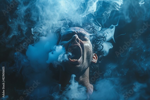 Man yelling with smoke of his mouth, high quality, high resolution