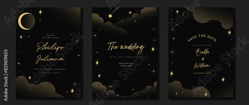 Elegant invitation card design vector. Luxury wedding card with firework, glitter spot texture on dark background. Design illustration for cover, poster, wallpaper, gala, VIP, happy new year.