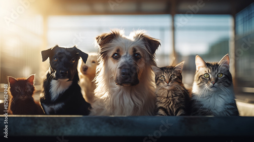 Group of dog and cat in animal shelter, Animal homeless, photo shot