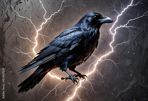cuervo negro con textura de rayos