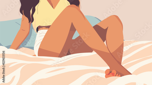 Young woman epilating her legs on bed closeup Cartoon