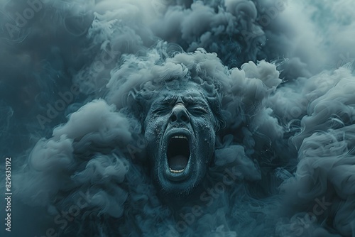 A man who is shouting against smoke background, high quality, high resolution