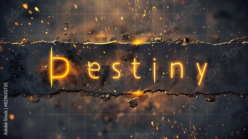 Illuminated inscription “Destiny” on dark background. Concept of destiny as a set of events and circumstances that are predetermined and influence the life of a person or a people. 