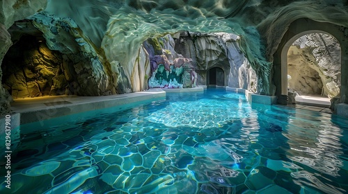 A pool with a hidden underwater cave, accessible through a narrow tunnel