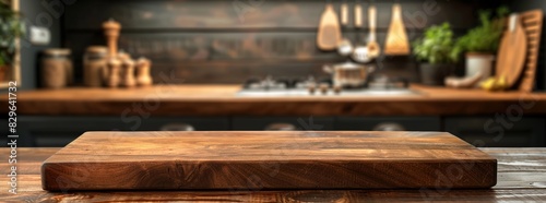 Wooden Cooking Board on Table with Blurred Background