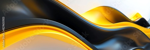 black, yellow, wave, modern, gradient curved shape white background, aspect ratio 3:1, banner background, landing page wallpaper