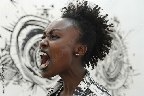 With a screaming black woman on white, high quality, high resolution