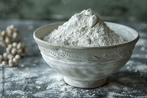 A white bowl of pulverised limestone, high quality, high resolution