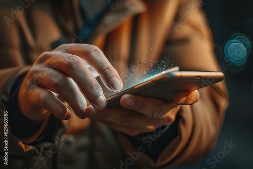 Person using smartphone with abundant sparkles