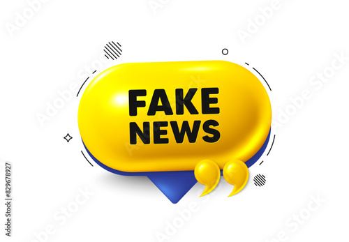 Offer speech bubble 3d icon. Fake news tag. Media newspaper sign. Daily information symbol. Fake news chat offer. Speech bubble quotation banner. Text box balloon. Vector