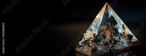Kostovite is a rare precious natural stone on a black background. AI generated. Header banner mockup with space.
