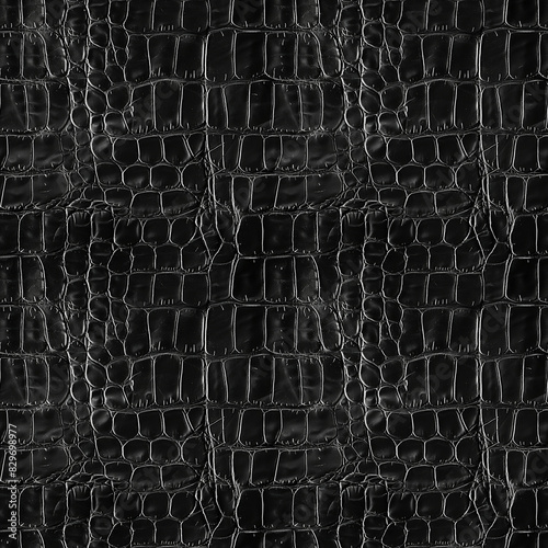 Seamless pattern with black crocodile leather texture.