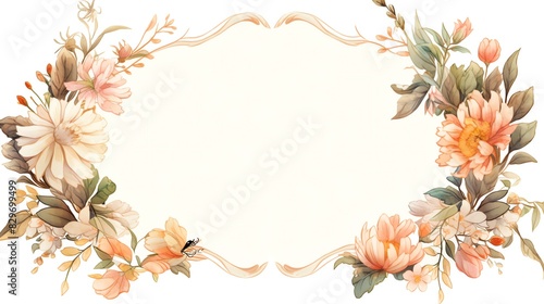 Elegant floral frame with soft pastel flowers and leaves, perfect for invitations, greeting cards, and wedding designs.