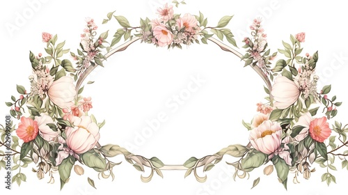Floral watercolor frame with delicate pink and white flowers, suitable for invitations, cards, and decorative designs.
