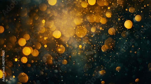 Blurred Yellow Lights on Black Background ,Golden particles and sprinkles add festive flair ,Abstract background with golden twinkles
