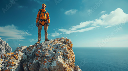 person on top of mountain, rock climbing concept