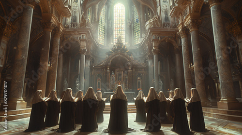 group of nun praying in the church