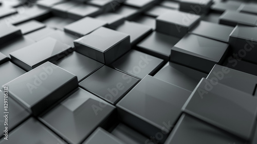 A close up of a black cube with a silver border. The cubes are arranged in a pattern and are all the same size