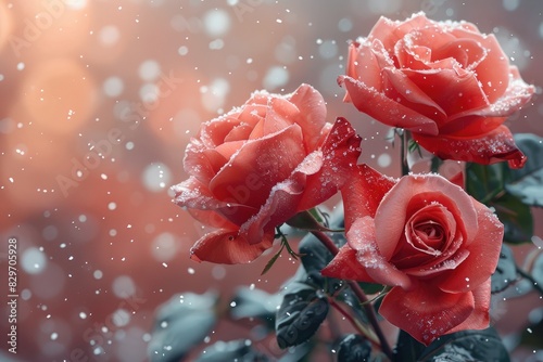 Beautiful red roses covered in snow, showcasing a delicate balance between nature and the colder elements during winter.