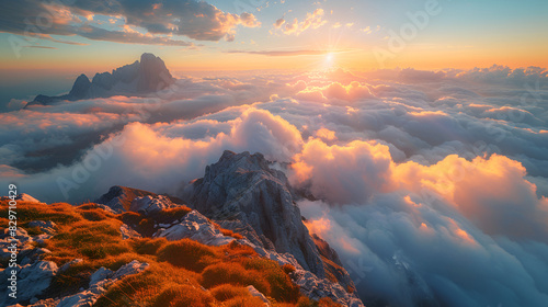 Mount Cook above clouds blanket, New Zealand. Breathtaking Views From Manga rt Peak at Stunning Sunrise, Generative AI 