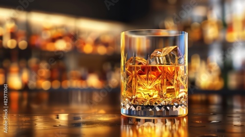 A Single Malt Scotch On The Rocks With A Warm Inviting Amber Glow.