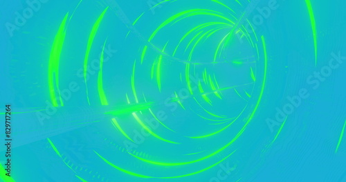 Image of blue tunnel with green light trail pattern background