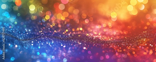 Abstract glitter background. A vibrant blend of multi-colored bokeh effects. Celebration and glamour concept. Template for festival invitation, greeting card, beauty advertising.