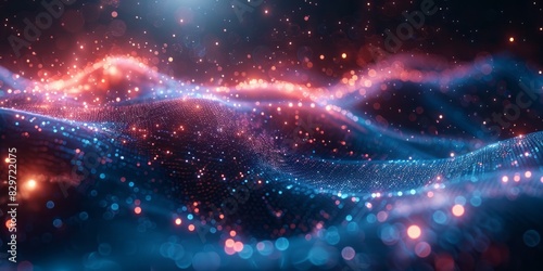 Blue and red swirling abstract background with twinkling stars scattered throughout