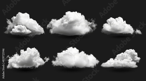 White clouds or fog set isolated on black background