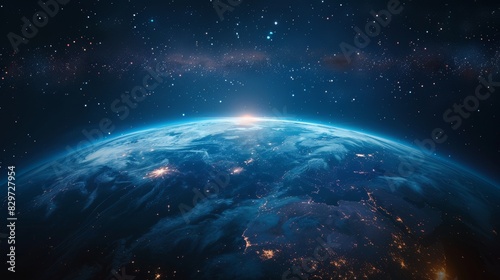 Stunning view of Earth from space showcasing the beauty of our planet against a backdrop of stars and cosmic wonder. Generative Ai.