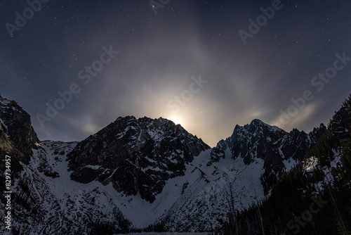 moon halo in the mountains
